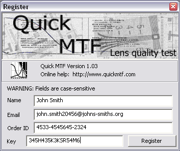 Register Quick MTF dialog